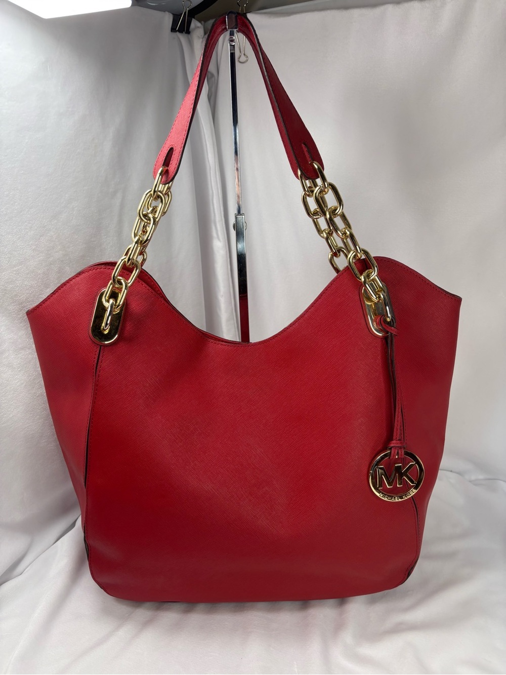 Michael Kors Large Jet Set Chain Tote Bag Red Saffiano Leather Gold Hardware - Picture 13 of 13